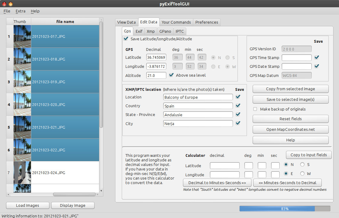 exiftool gui various disabled