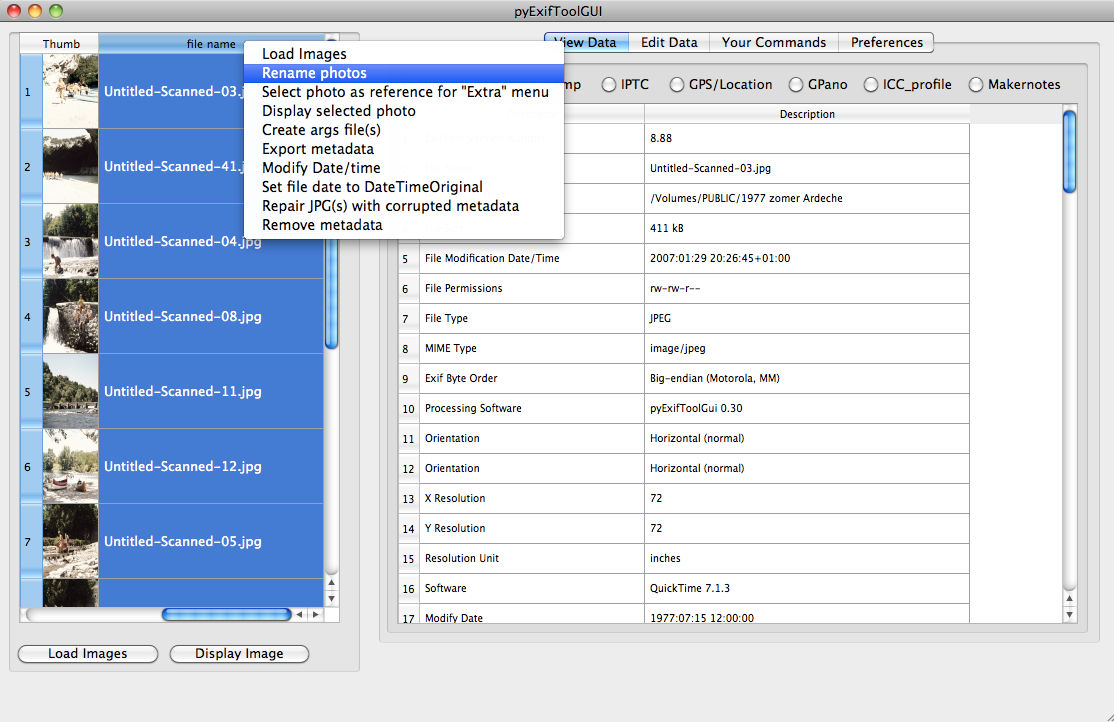 exiftool command line options